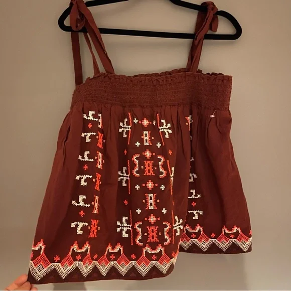 Anthropologie Aliza Burgundy Patterned Blouse with Tie Straps L - Picture 2 of 4